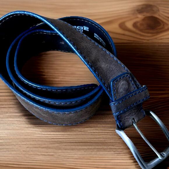 Mens Italian Leather belt 38 Chocolate Brown Blue BERGE UOMO Handmade ITALY - Picture 1 of 9